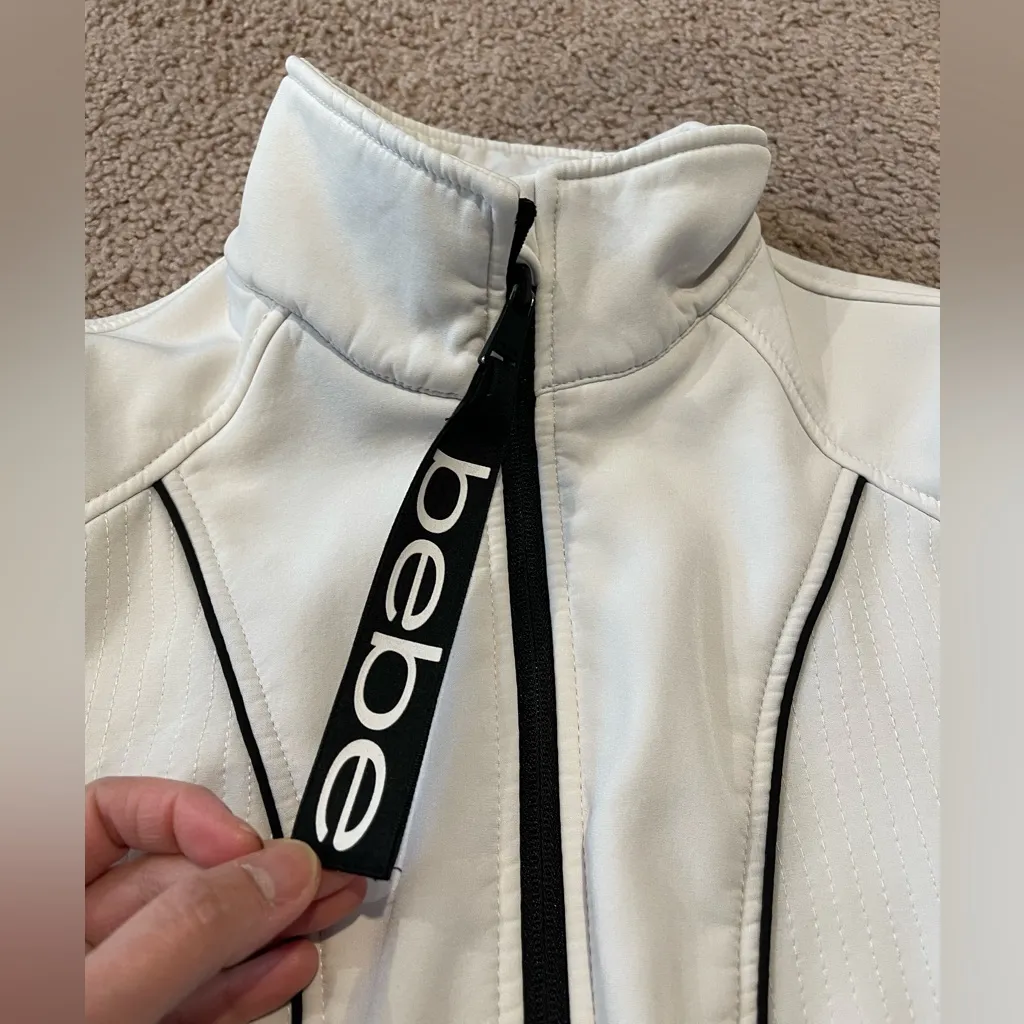 BEBE Women's Ivory White Athletic Sport Long Softshell Coat - Image 3