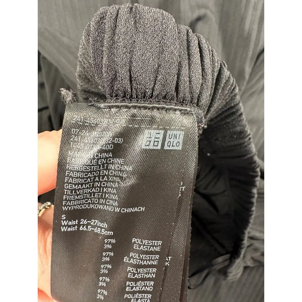 Uniqlo Pull On Pants Womens Small Elastic Black Wide Leg Stretch Lightweight - Image 12