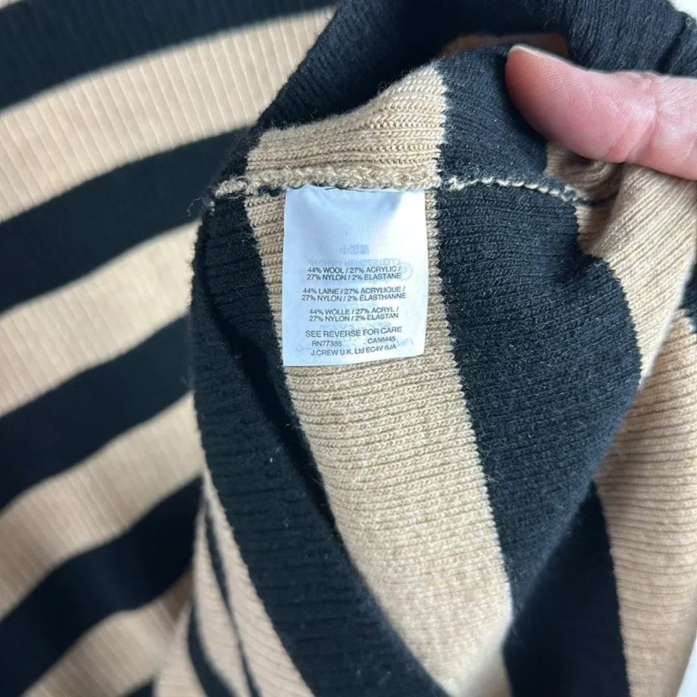 J. Crew Wool Blend Turtleneck Women’s Midi dress size xsmall Black Camel striped - Image 4