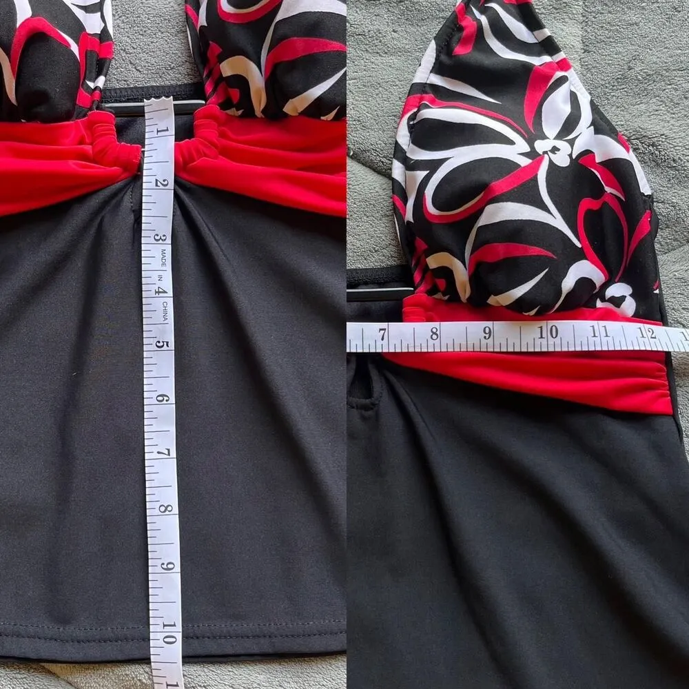 Vintage Y2K red and black Jamaica Bay halter tankini top size 10 - Image 7