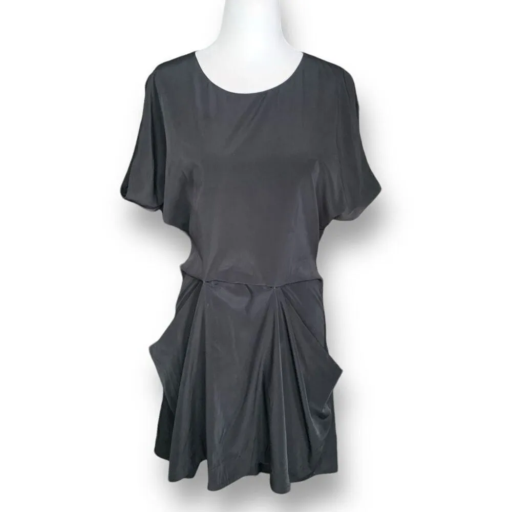AllSaints Zoe Yuano Black Draped Short Sleeve Scoop Neck Split Shoulder Mini - Image 8