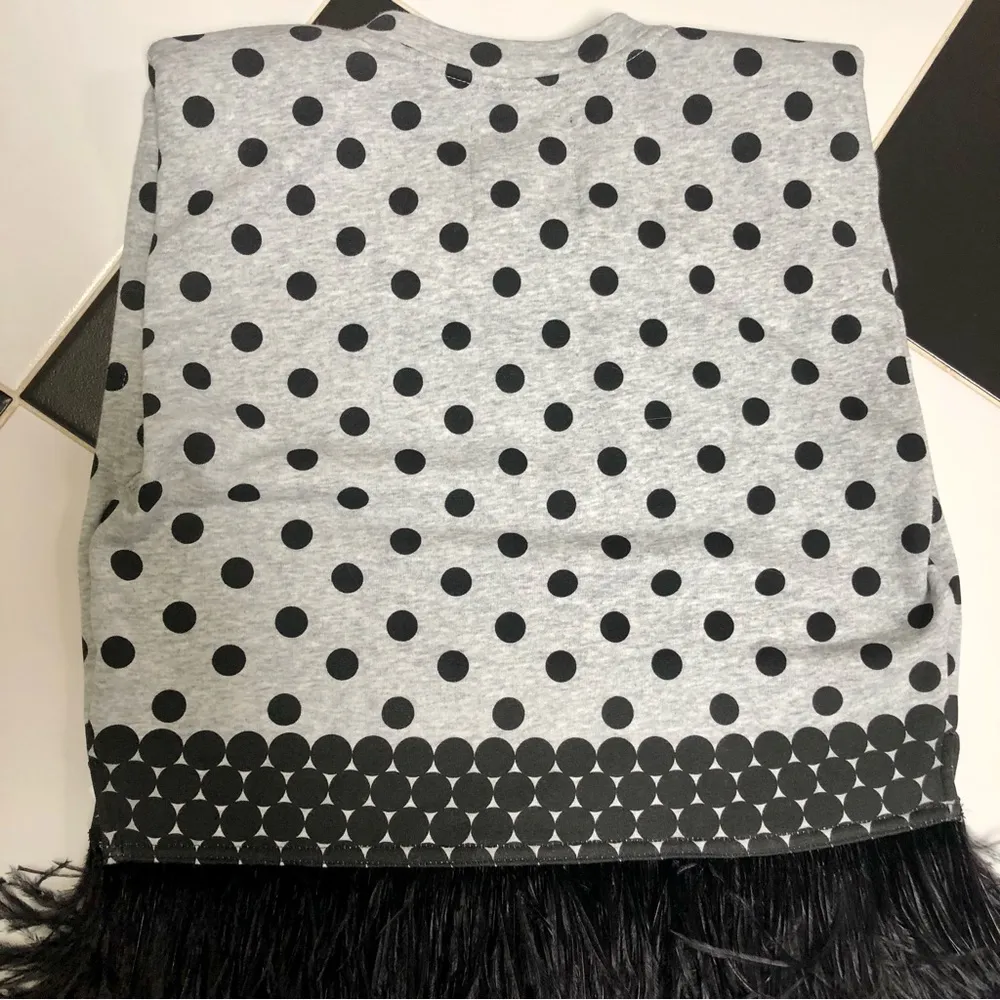 Seeing Double Tank Top Feather Hem Fringe Grey Black Polka Dots sz S - Image 12