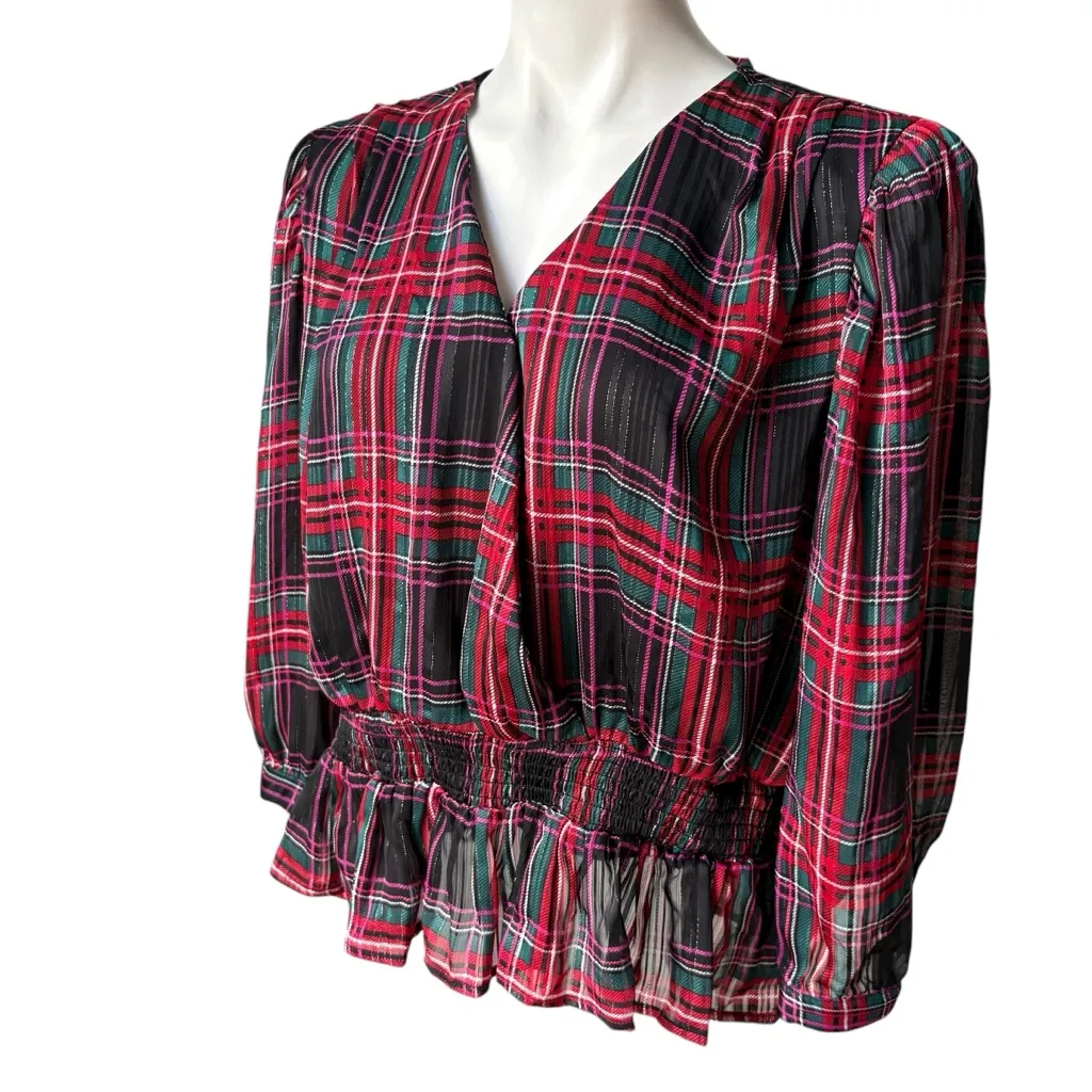 NWT, Riley & Rae Mix and Mingle Wrap Plaid Smock Top, Sz XL Red - Image 5