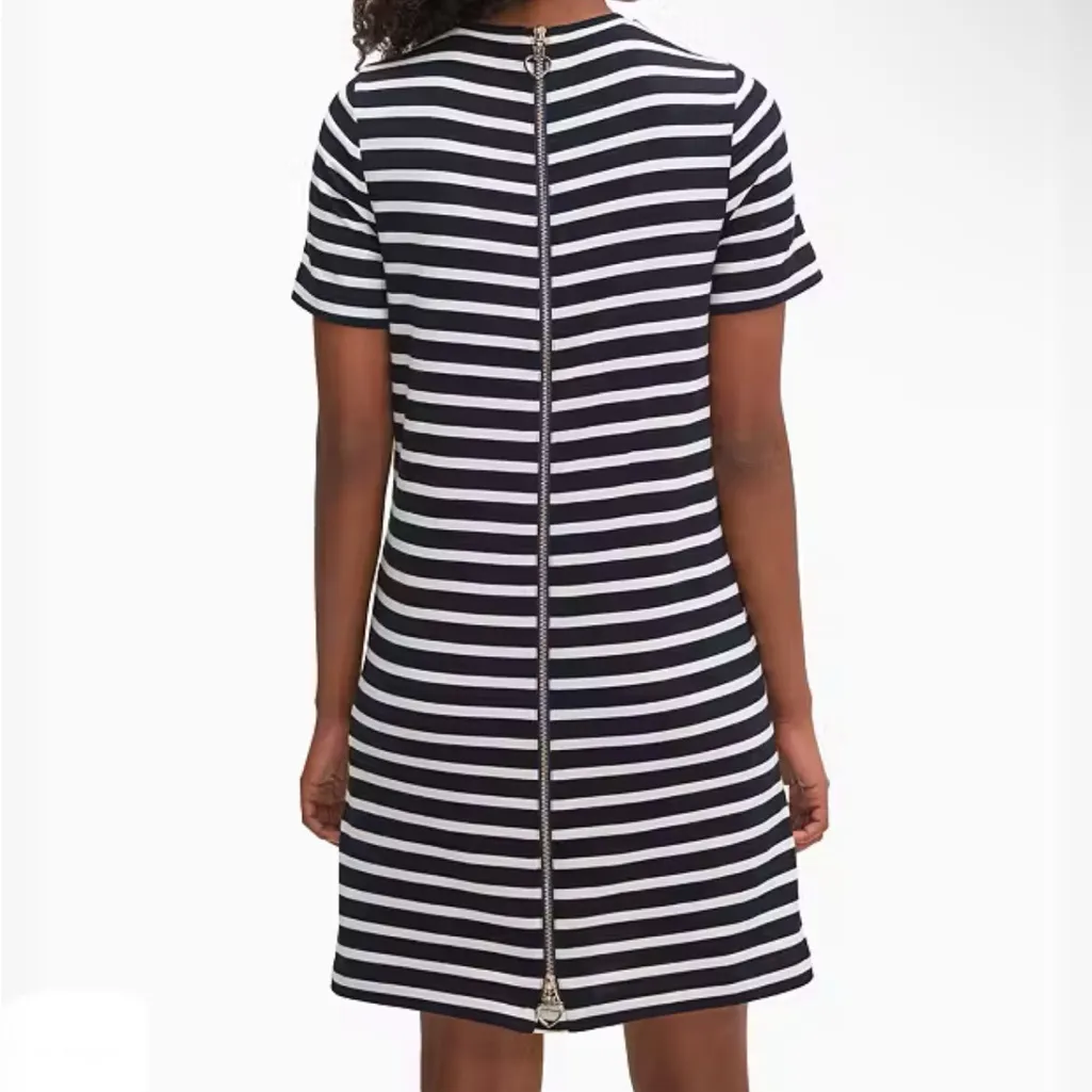 Kate Spade Back Zip Navy Striped 100% Cotton Short Sleeve Relaxed Fit Dress - Image 2