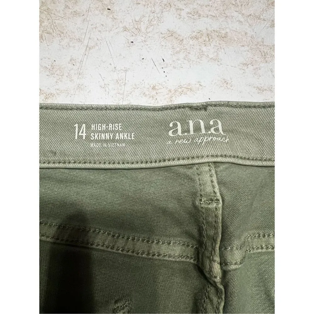 a.n.a. High Rise Ankle Skinny Stretch Pants Desert Sage Sz 14 NWT - Image 3