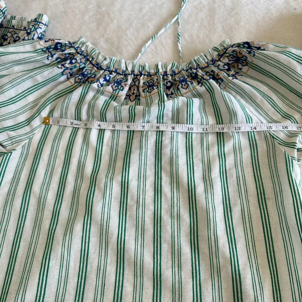 Jade Melody Tam Top Womens M‎ Green Embroidery Stripe Tassel Boho Anthro Peasant Size M - Image 7