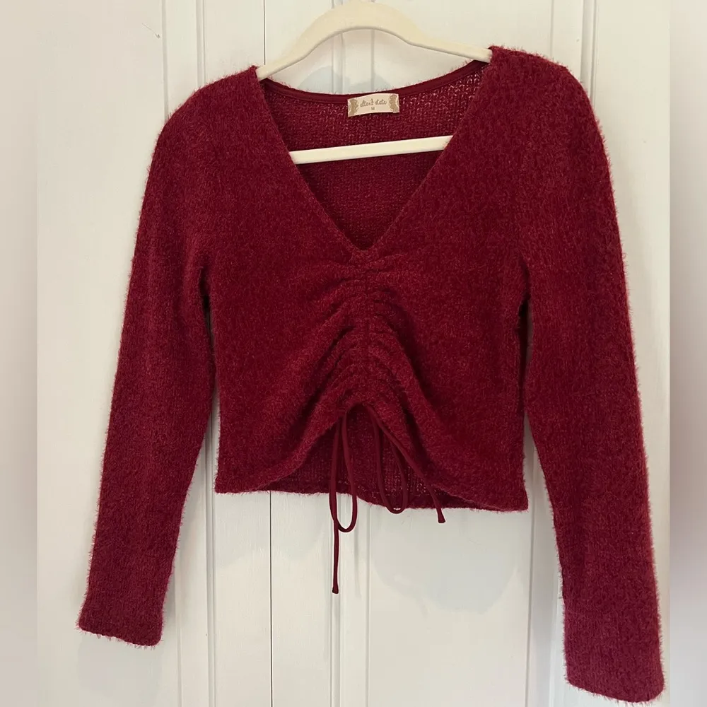 Altar'd State  Lace Up Cropped Sweater Wine Size Medium - Image 3