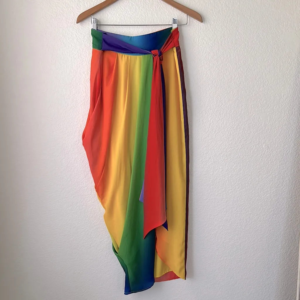 NEW YORK & CO Colorful Rainbow Wrap Skirt Red Size M - Image 2