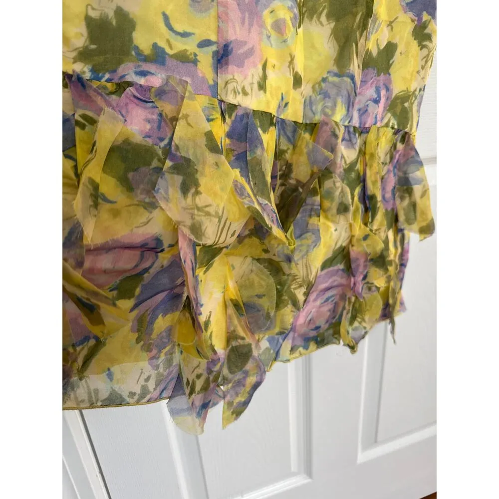 Anna Sui Anthropologie silk yellow floral sleeveless drop waist dress 6 - Image 8