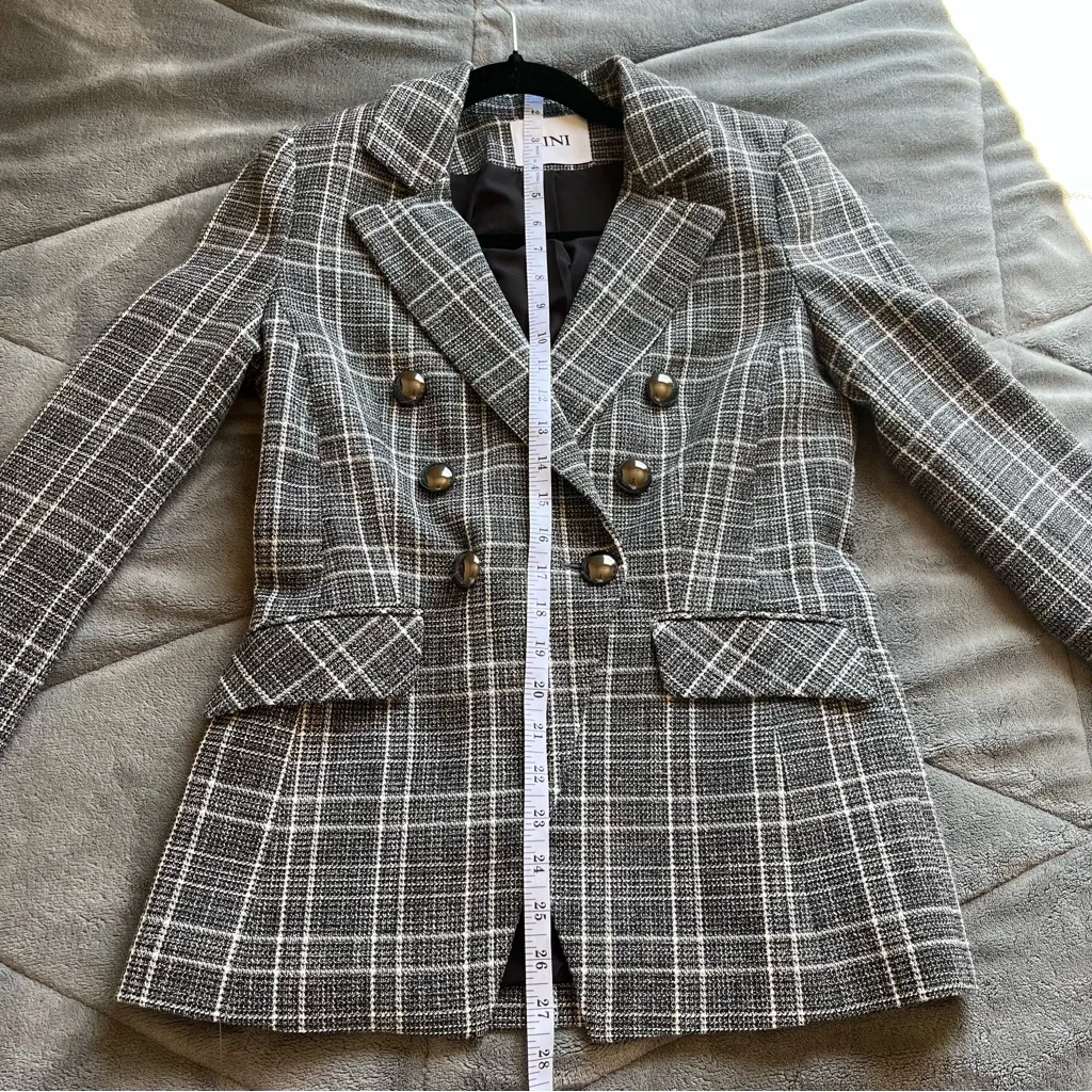 Lini The Evelyn Gray Plaid Long Sleeve Double Breast Blazer Size XS - Image 10