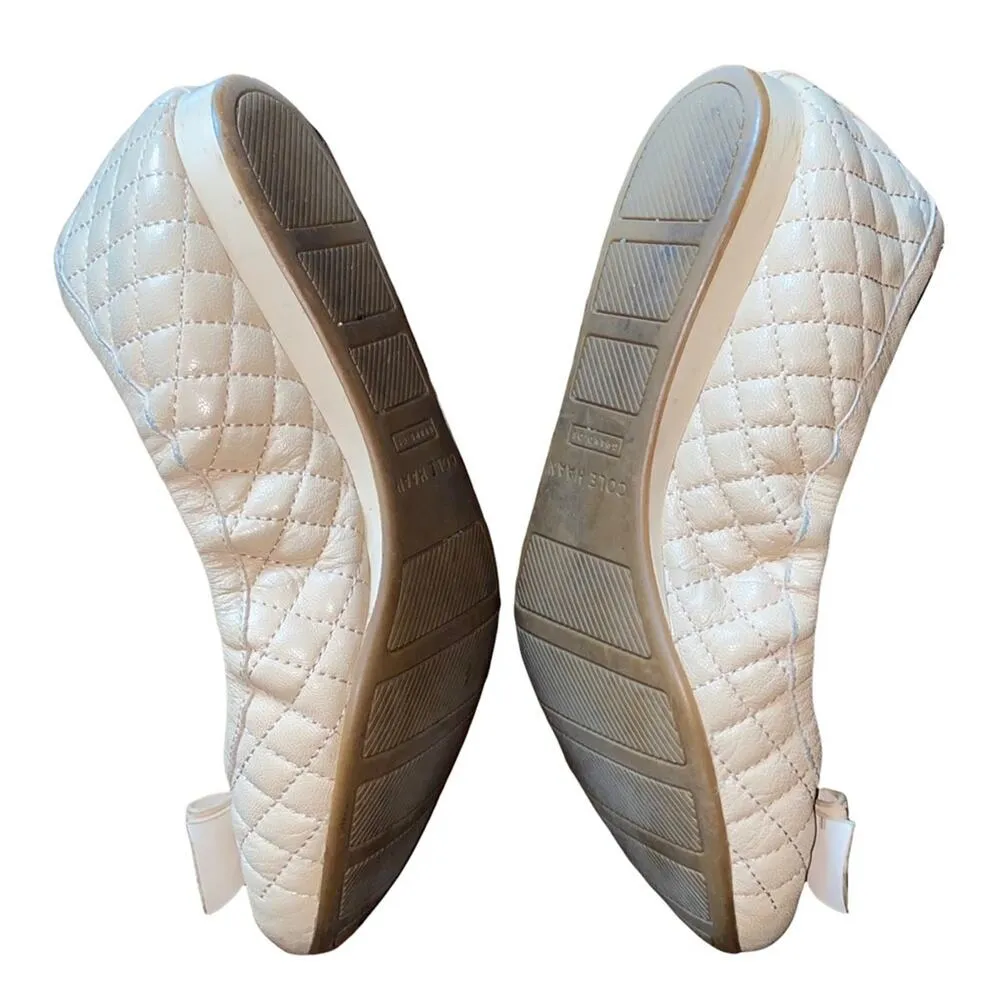Cole Haan Grand OS Emory Tali Quilted Ballet Flat Shoes with Bow nude size 7 - Image 3