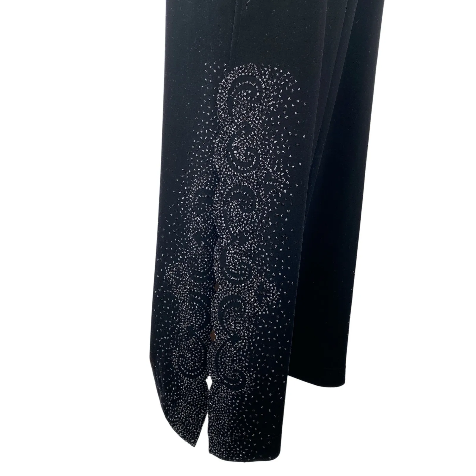 Tadashi Women's Black Velvet Beaded Side Slit High Rise Wide Leg Trouser Pants L - Image 2