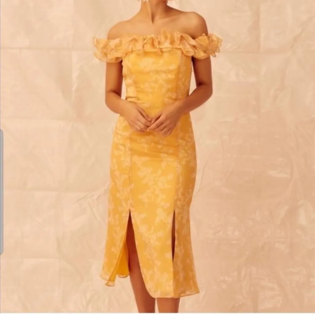 Keepsake Embrace Ruffle Off Shoulder‎ Midi Dress Small - Image 3