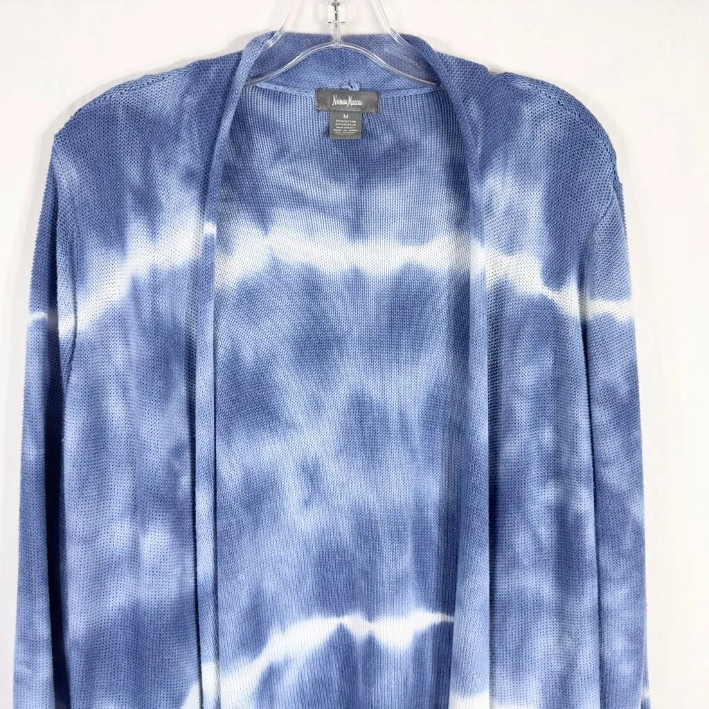 Neiman Marcus Medium Cardigan Sweater Open Front Knit‎ Blue Tie Dye Mid 356 - Image 5
