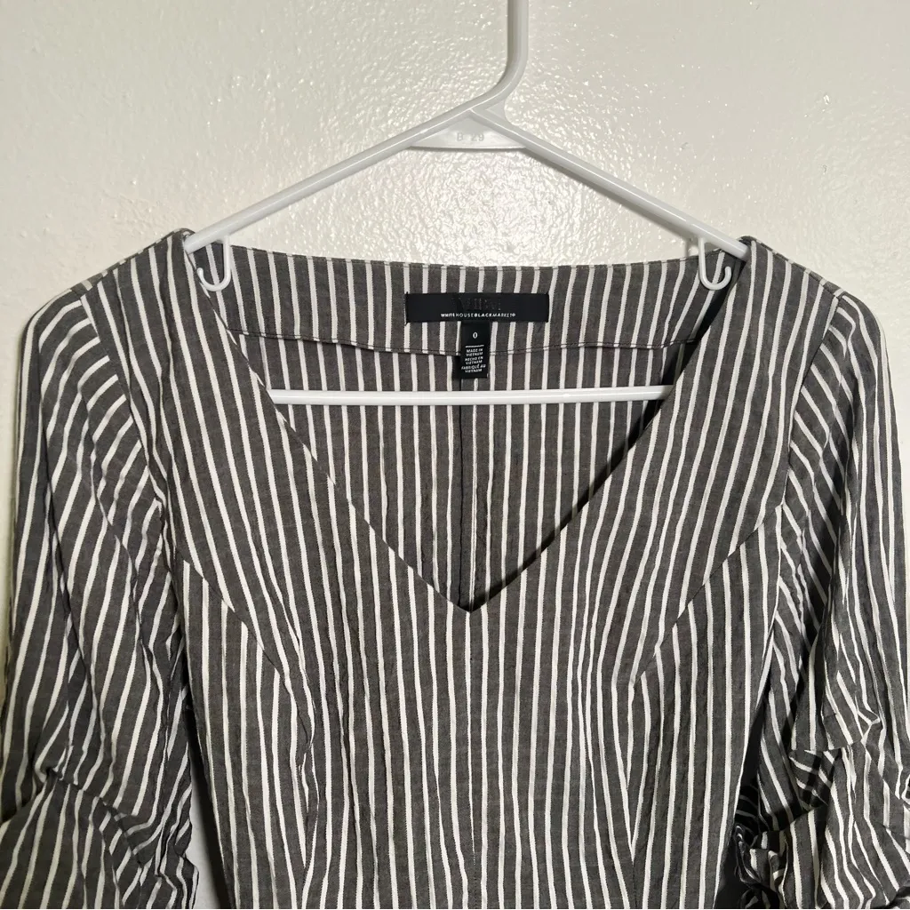 White House Black Market Striped V-Neck Top Gray Stripe 0 - Image 6