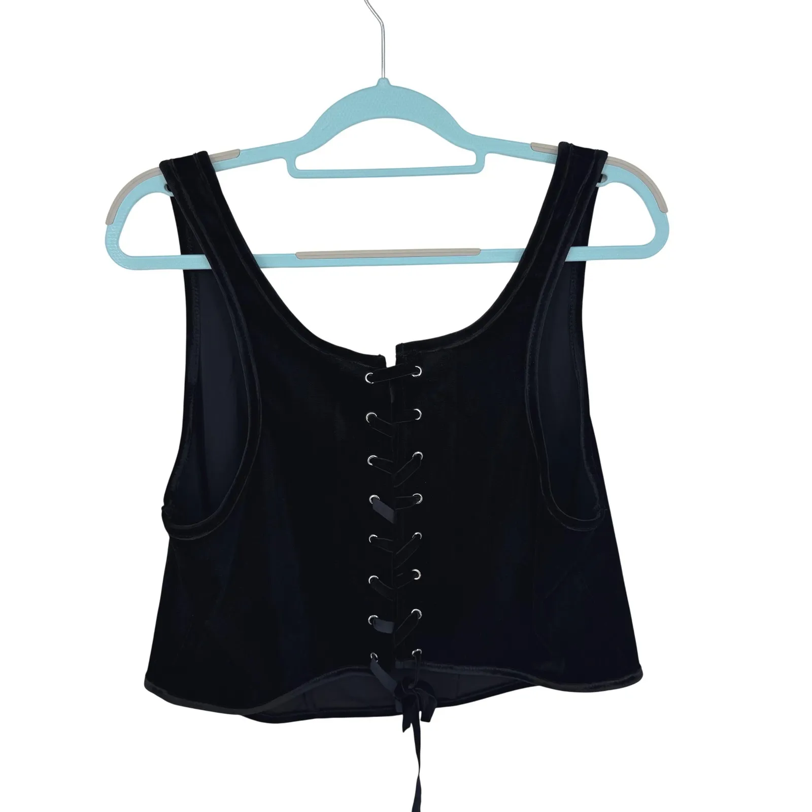 Social Collision 3X Red Dagger Black Velvet Cropped Tank Top Corset Back Gothic - Image 6