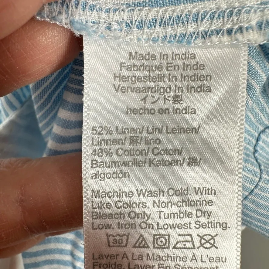 Madewell Striped V Neck Pleated Tunic Shirt Dress Linen Cotton Blend Size Medium - Image 9