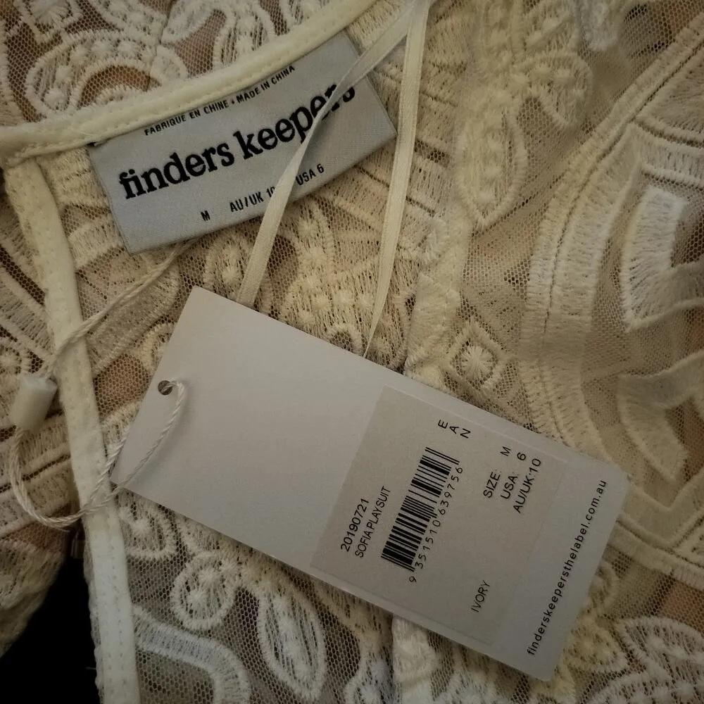 NEW Finders Keepers Size M 6 Sofia Playsuit Romper Ivory Lace Plunge Neck - Image 4