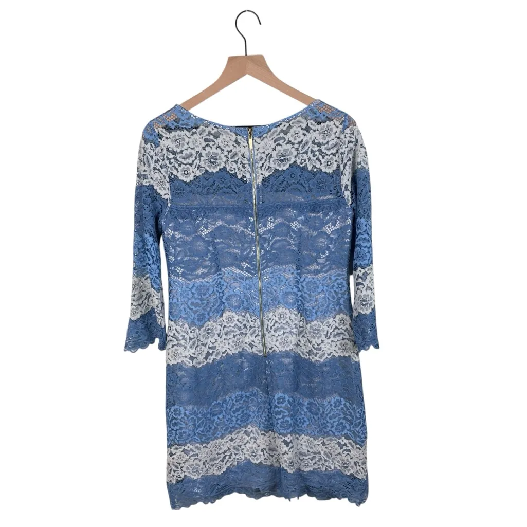 Eliza J Blue White Scallop Lace Overlay Shift Dress Women's Size 8 Knee Length - Image 2
