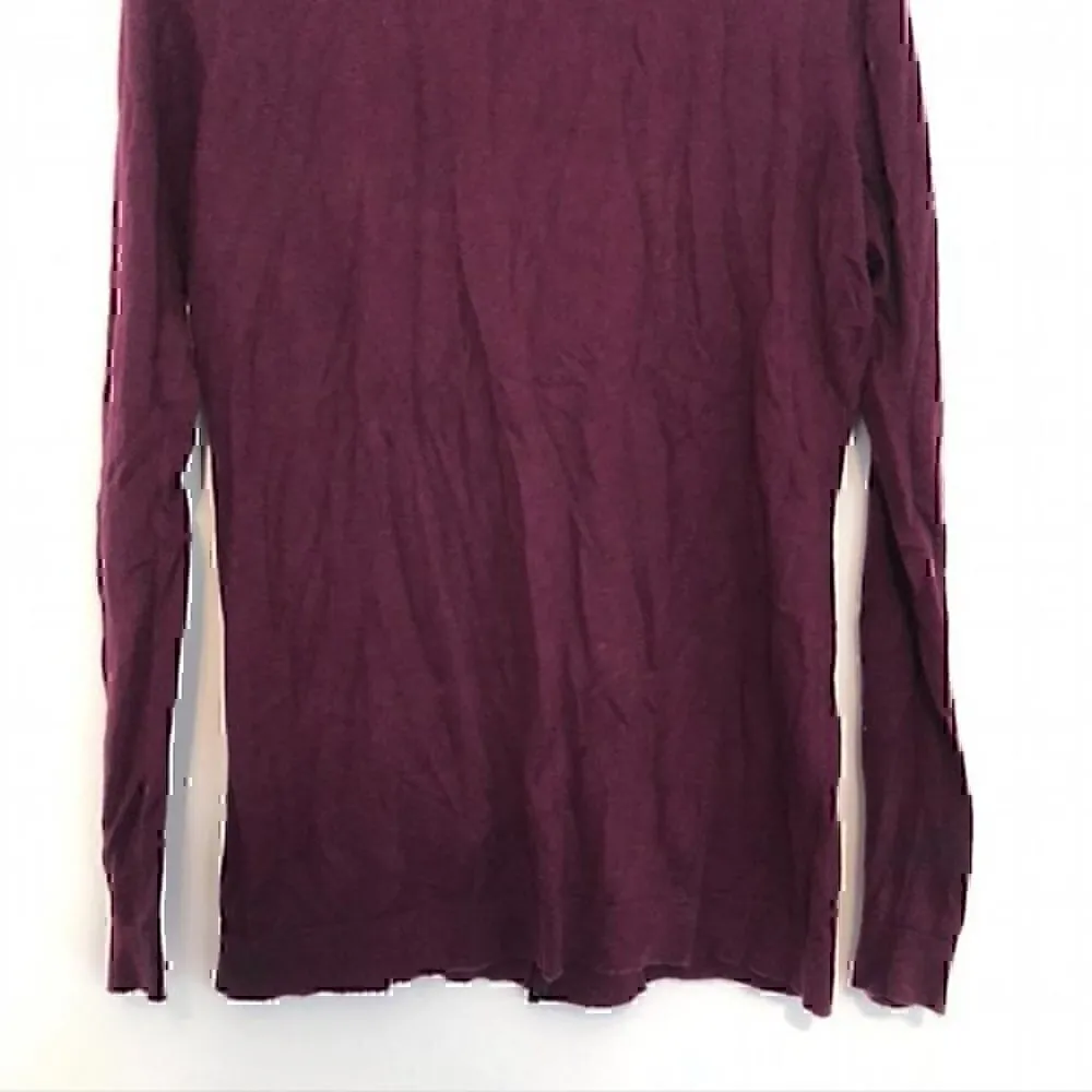 ANN TAYLOR Plum Purple Vegan Faux Leather Trim Button Down Cardigan Sweater M - Image 11