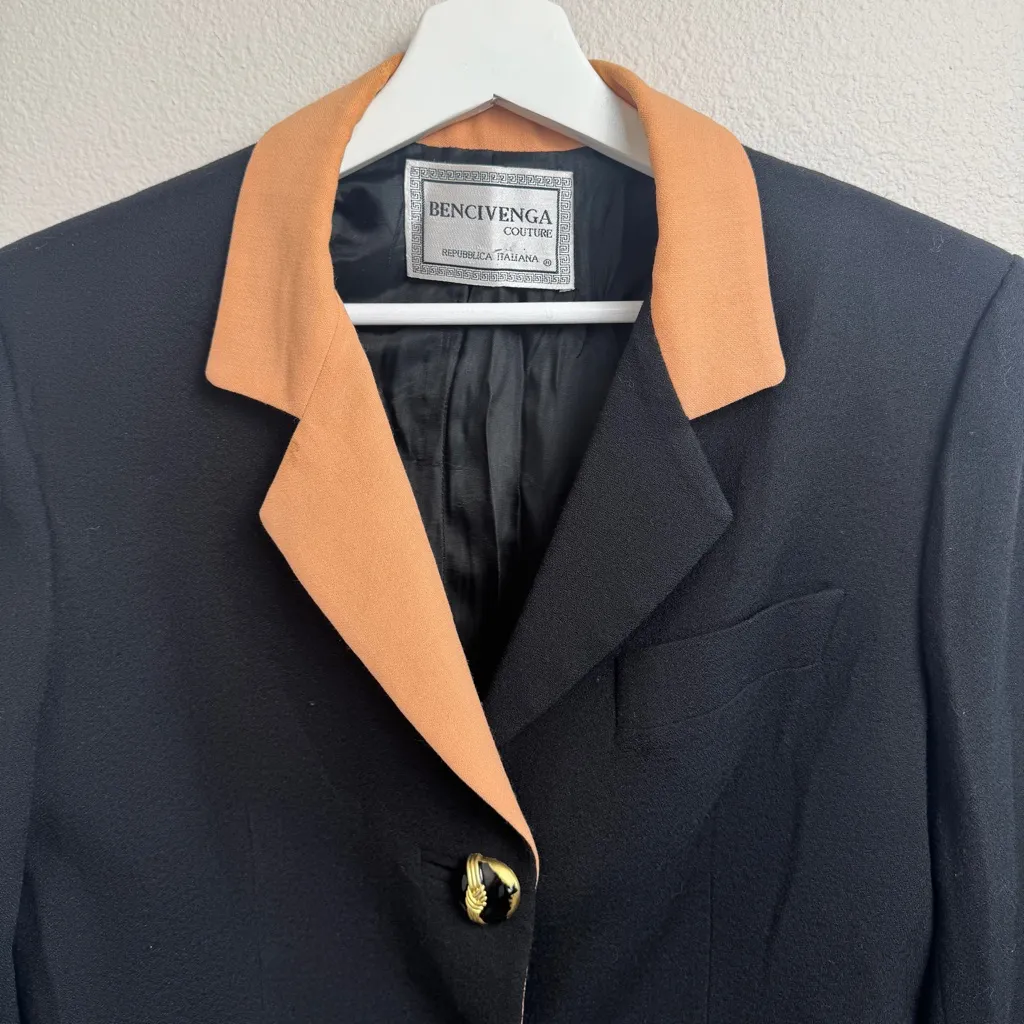 Bencivenga Couture 100% Wool Blazer Made In Italy Size Medium Black - Image 3