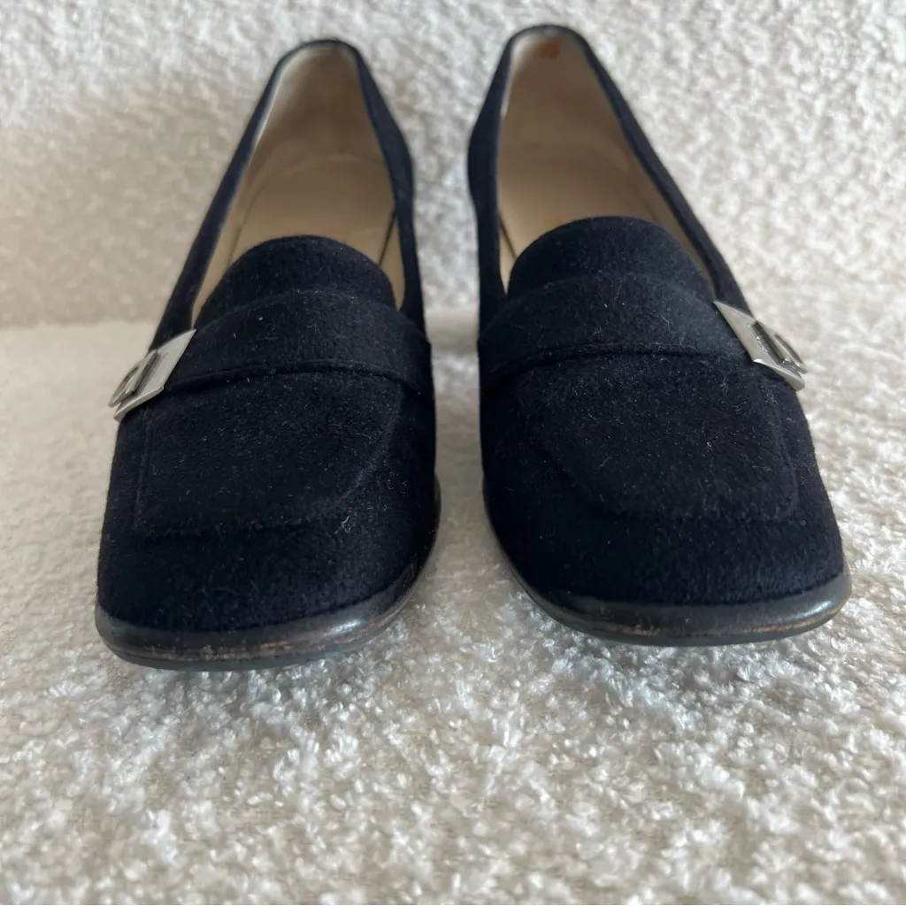 Salvatore Ferragamo Women’s Heeled Black‎ Suede Loafers Gancini Buckle Size 8 - Image 6