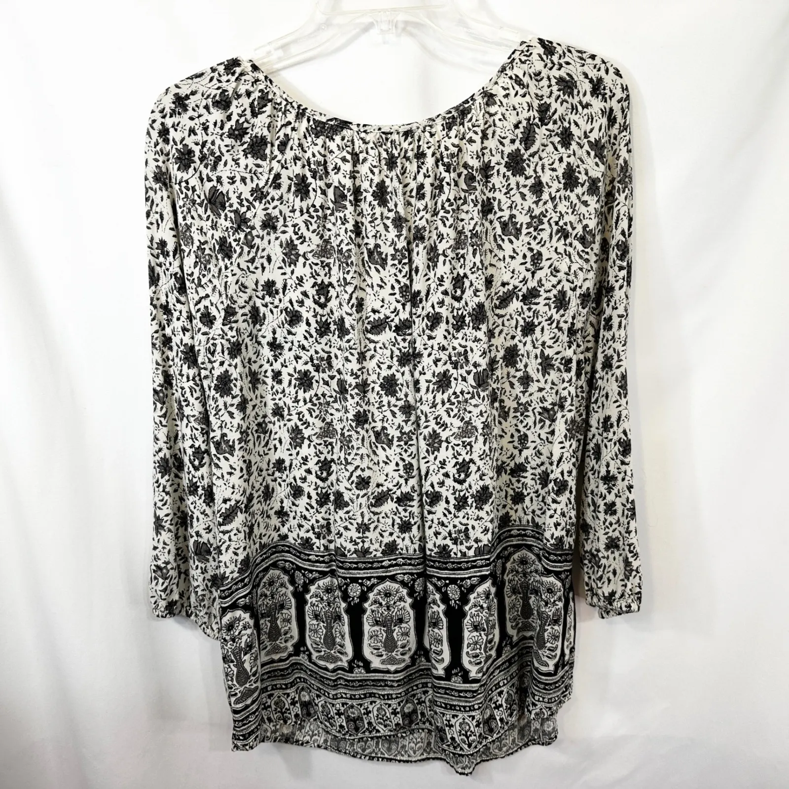 Lucky Brand Large Top Peasant Long Sleeve‎ Floral Boho Gray Black Gauzy 1734 - Image 3
