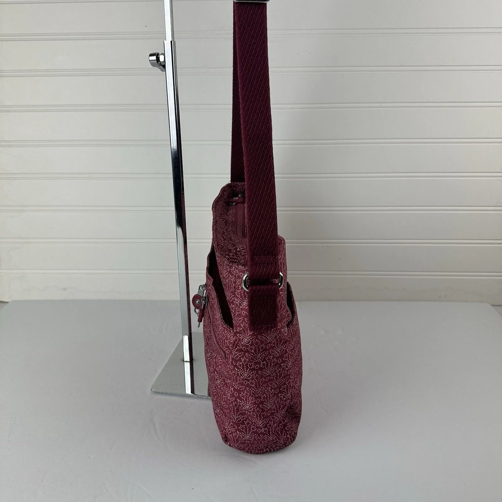 Kipling Angie Raspberry Maroon Zip Purse Crossbody Bag Adjustable Strap Pockets - Image 5