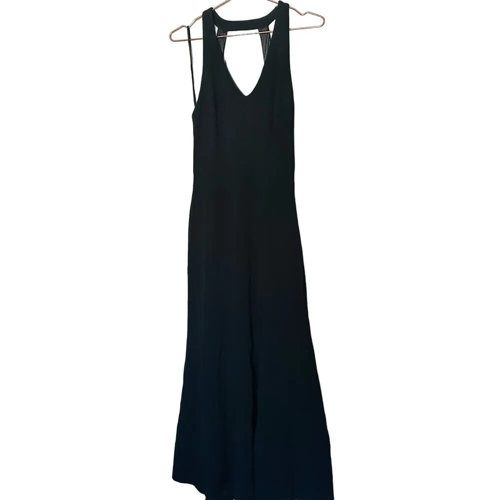 THEIA Women's Black Matte Mesh Cut Out Back Fitted Gown Maxi Dress Size 4 - Image 4