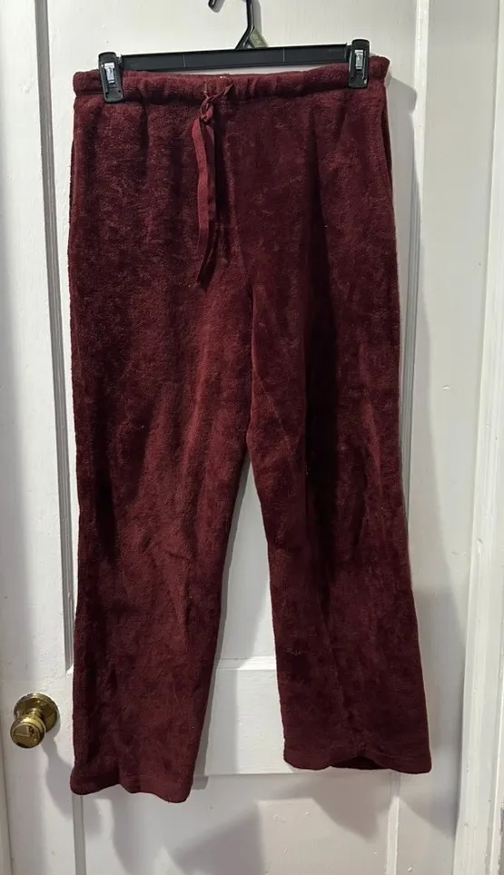 Hotel Spa Collection Burgundy Fleece Pants in M Red Size M - Image 1