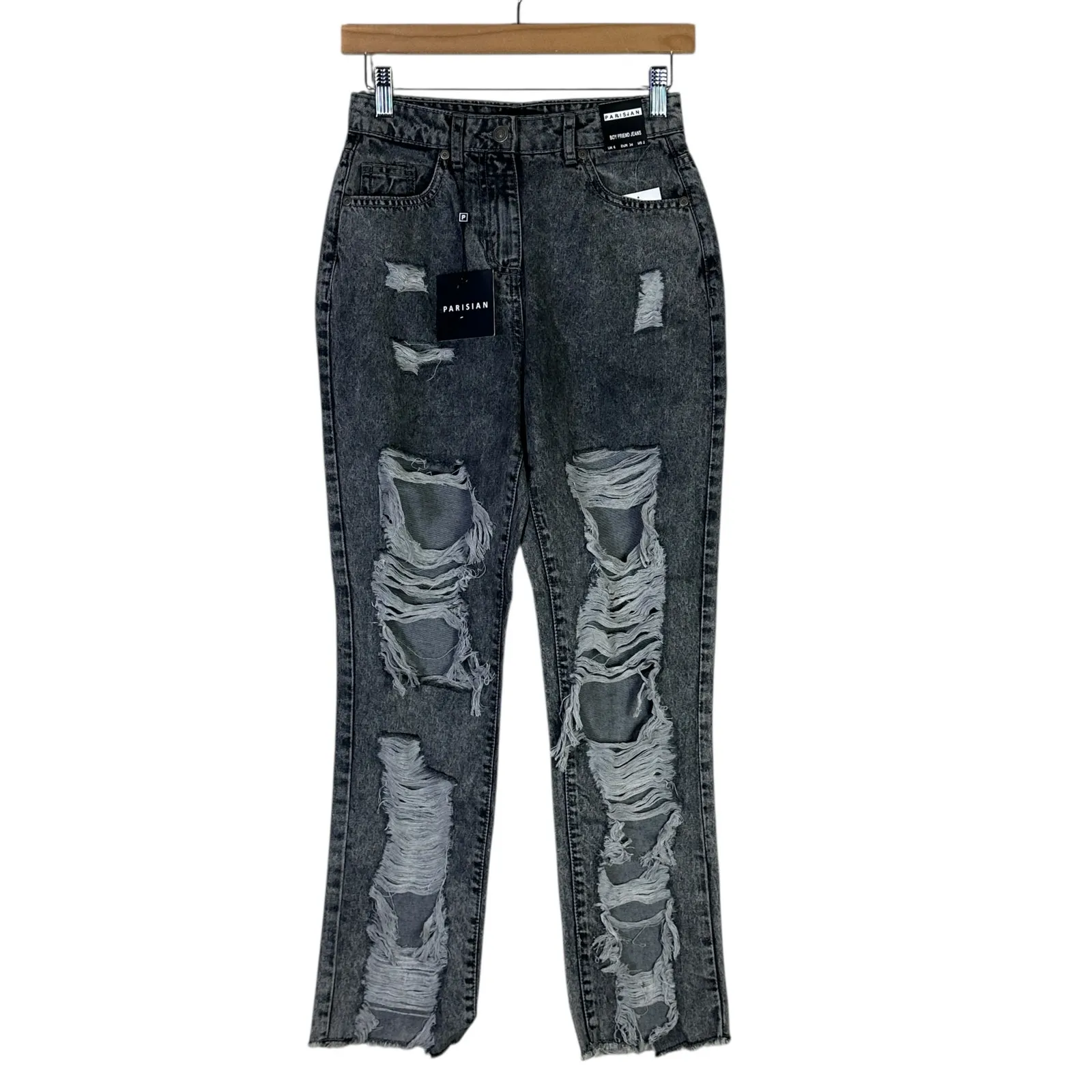 NWT Parisian Distressed Mom Jeans Womens 6 Gray High Rise Ripped Y2K Grunge - Image 8