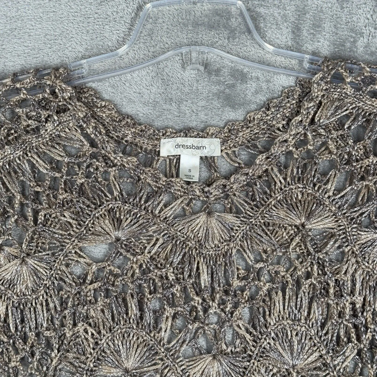 Dressbarn Sweater Womens Small Cream Open Crochet Neutral Bohemian Fairy Peasant - Image 4