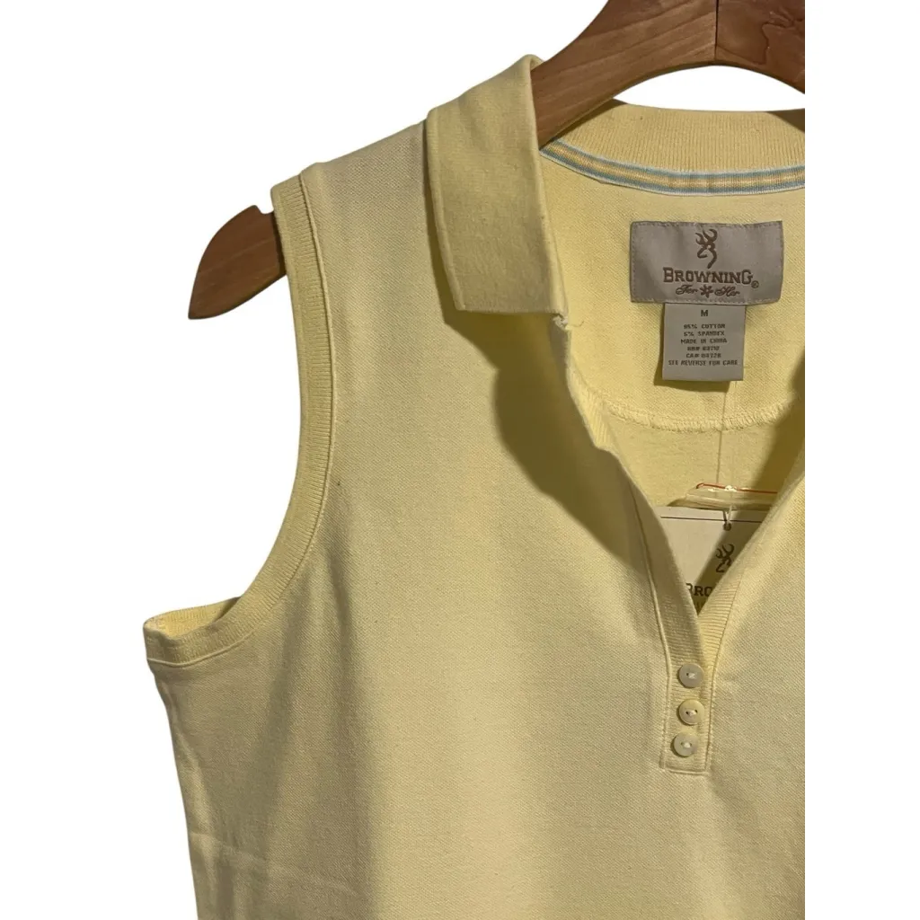 Browning Sleeveless Top Womens M Yellow V Neck Button Collared Tank Shirt NWT - Image 2