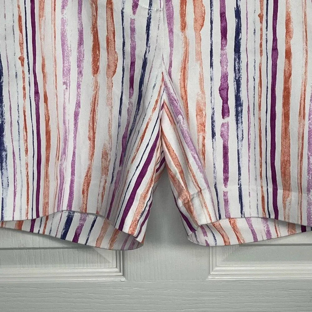 Isaac Mizrahi Sz 14 Chino Shorts Longer Inseam Watercolor Candy Stripes - Image 4