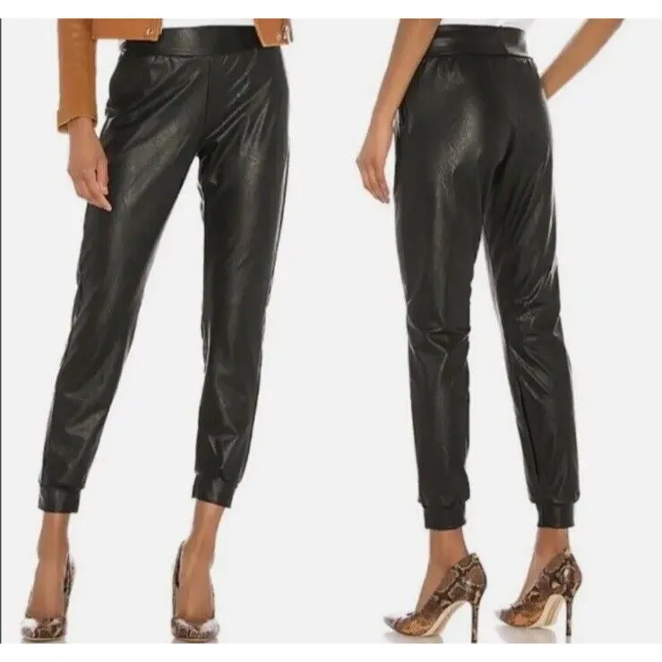 Commando Joggers Womens Small Faux Vegan Leather Pull On Pants Black Pockets - Image 2