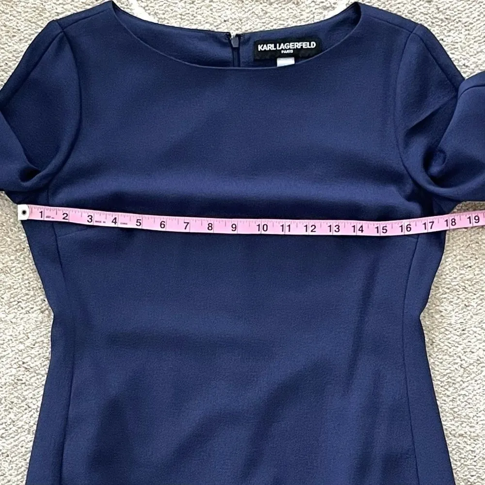 Paris Navy Scuba Crepe Sheath Dress Size 6 - Image 6