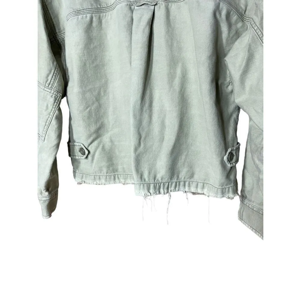 American Eagle Olive Green Cotton Military Cropped Jacket Shacket Size Medium‎ - Image 8