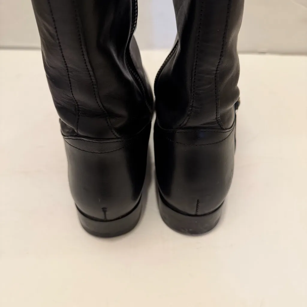 Frye Melissa Button Black Leather Tall Riding Boots Size 10 - Image 4
