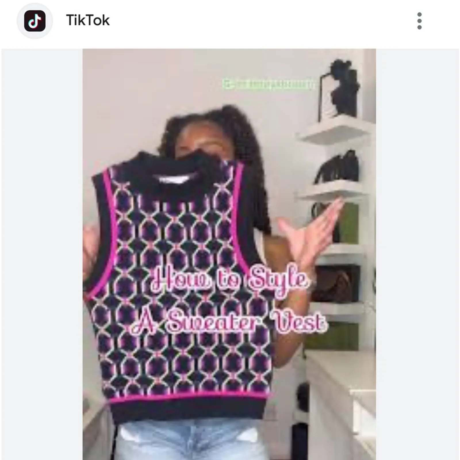 SO Retro Sweater Vest Preppy Black Fuchsia Crop High Neck Vest Junior Medium NEW - Image 13