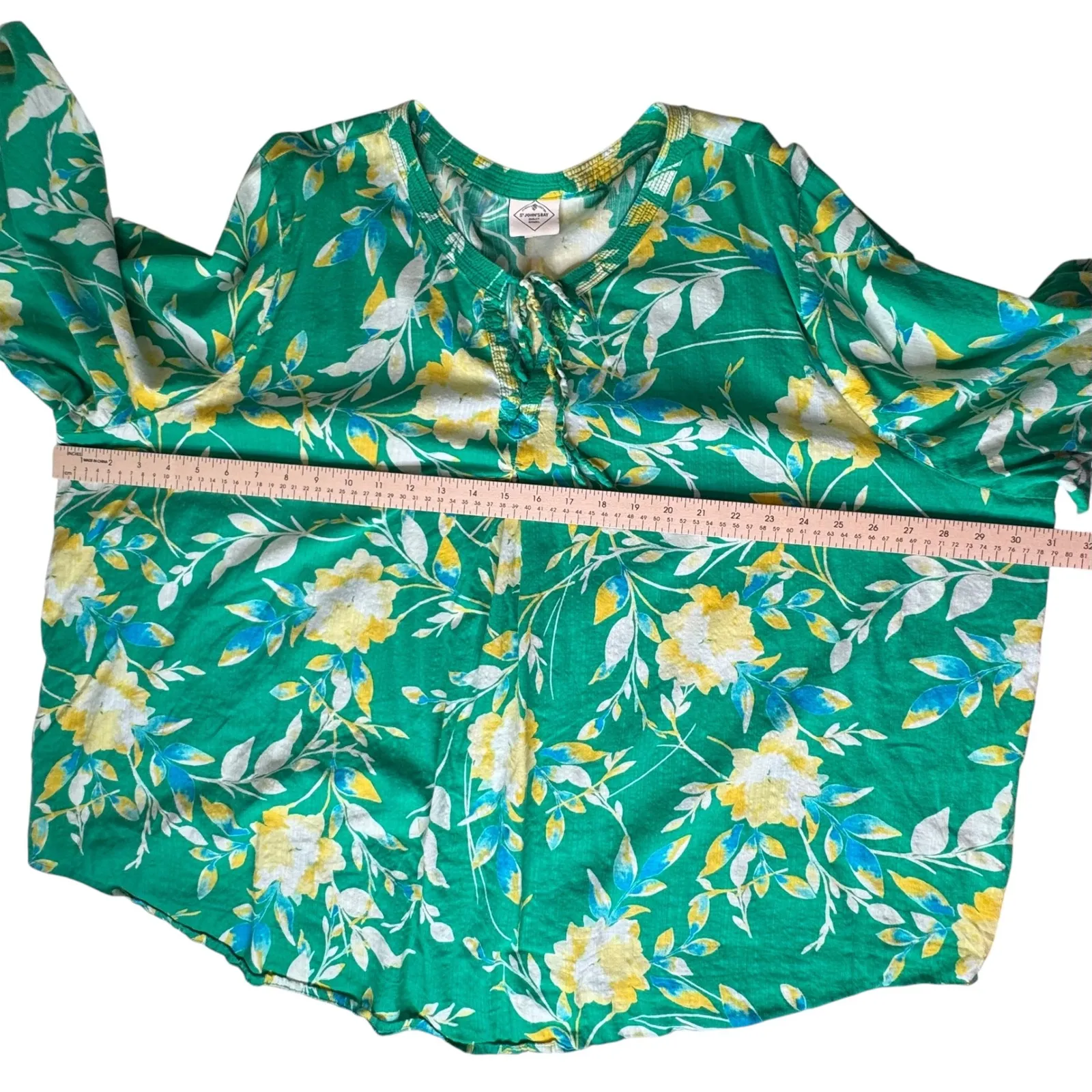 St John's Bay Floral Peasant Blouse Size 3X Green Lightweight Boho Office Casual - Image 7