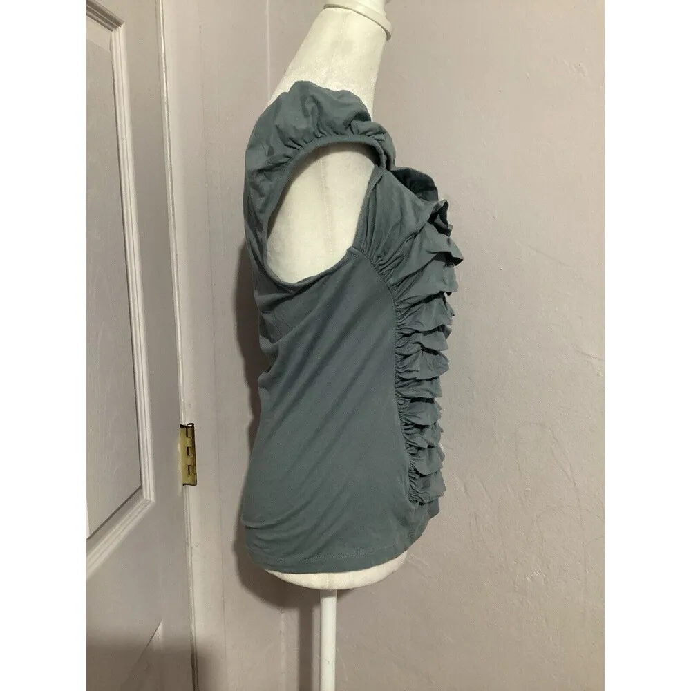 Deletta Light Blue Ruffle Sleeveless Blouse Pima Cotton S - Image 3