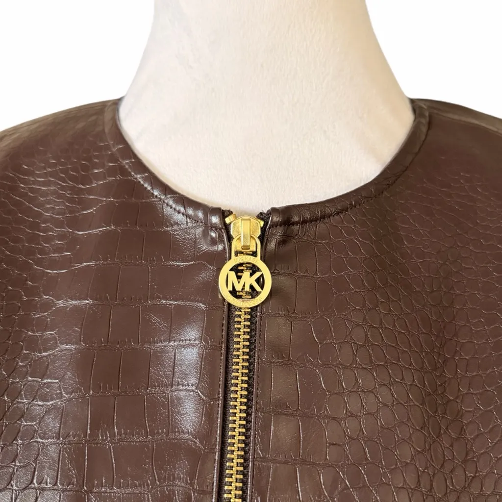 MICHAEL Michael Kors Chocolate Croc-Embossed Faux Leather Jacket medium NWT - Image 2