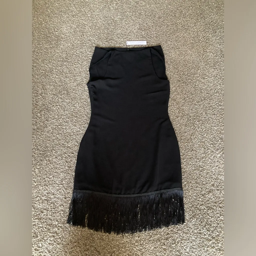 Koko + Mason Black Cowl Neck Fringe Hem Bodycon Mini Dress NWT Size M Size M - Image 2