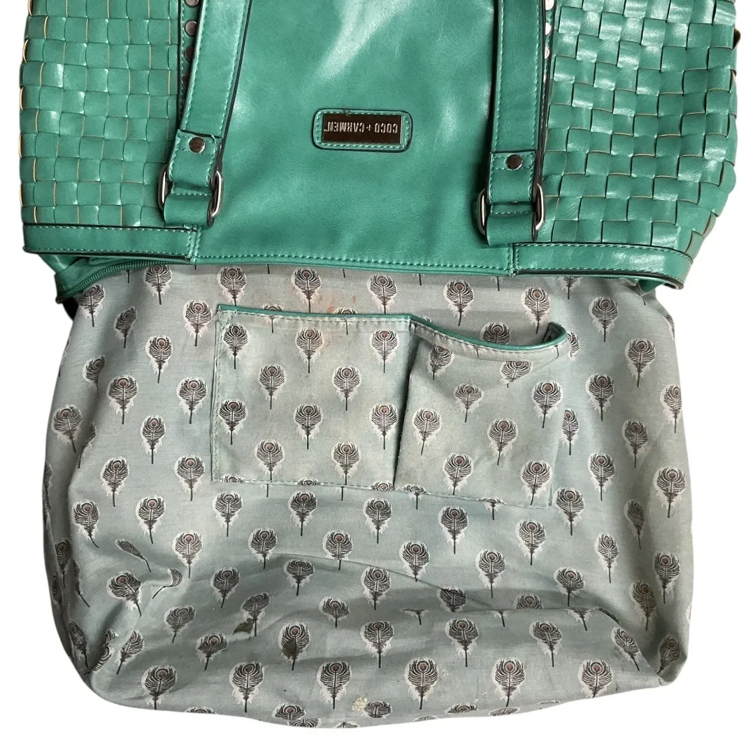 Coco + Carmen Seafoam Woven Side Studded Leather Tote/Shoulder Bag Green One Sz - Image 9