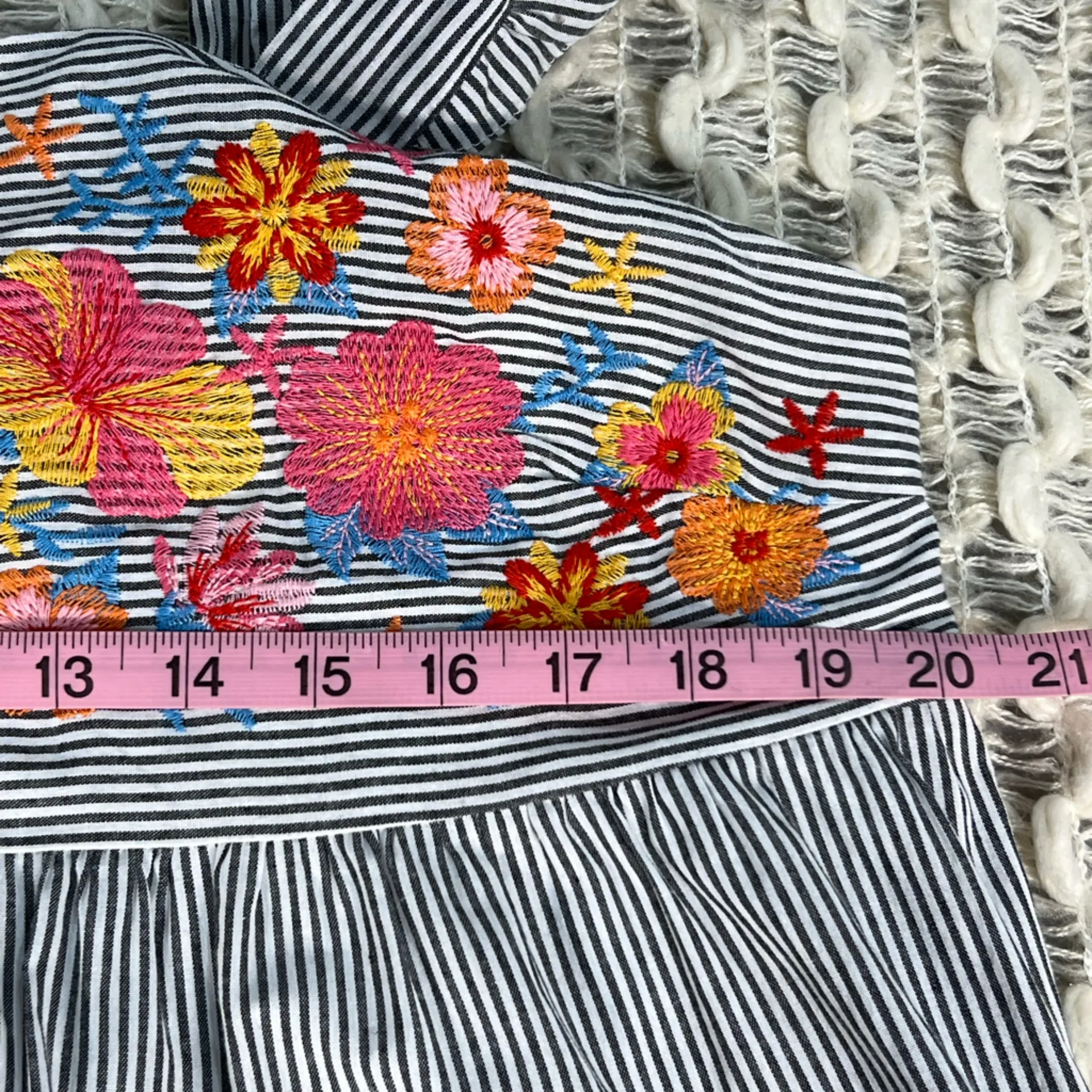 Savanna Jane White Striped Ruffled Dress Floral Embroidery Red Yellow Orange Pink Size L - Image 4