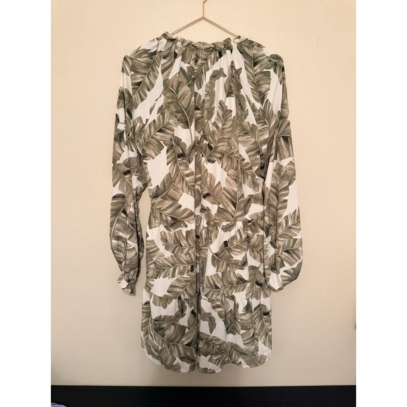 Show Me Your Mumu Birdie Mini Dress Green Palm Leaf Print Size S Long Sleeve - Image 8