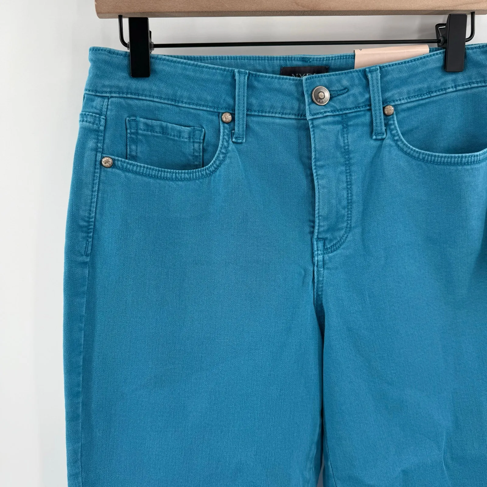 NYDJ Jeans Size 6 Capri Sideseam Slits Turquoise Blue NWT Cotton Stretch Classic - Image 8