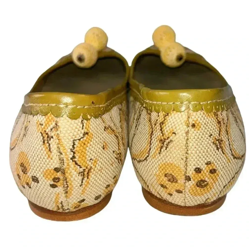 Laura Brandon‎ Anthropologie Women's Canvas Yellow Sage Pom Pom Ballet Flats 7 - Image 5