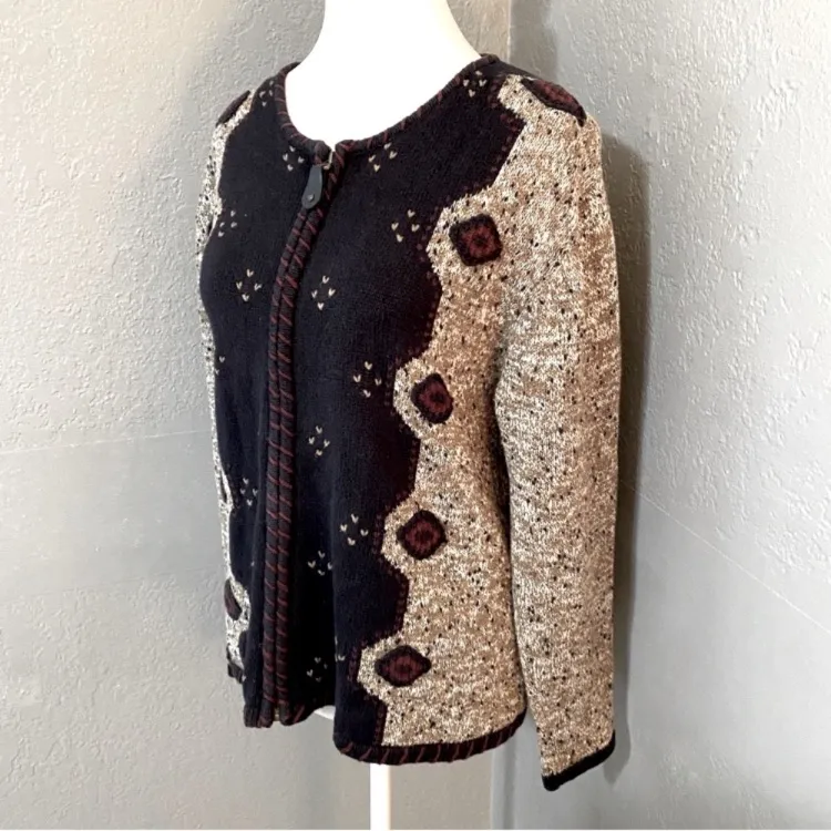 Christopher & Banks navy flecked knit zip up cardigan sweater cottage grandma M - Image 4