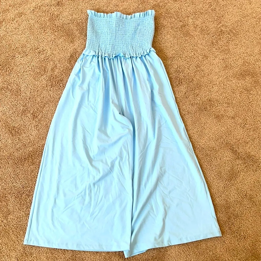 Revolve Susana Monaco smocked tube wide leg jumpsuit baby blue S - Image 4
